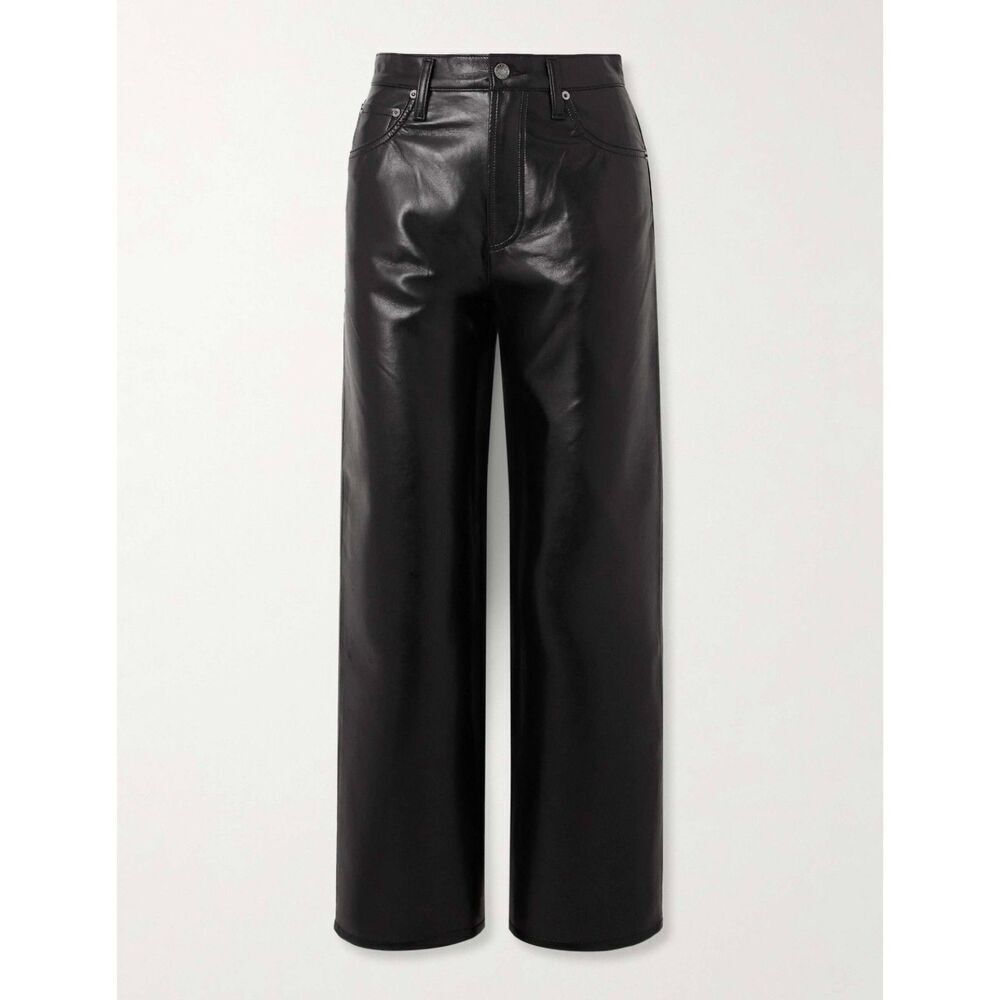 Agolde 90's Pinch Waist Recycled Leather Straight Leg Pant Size 28 Black Glossy